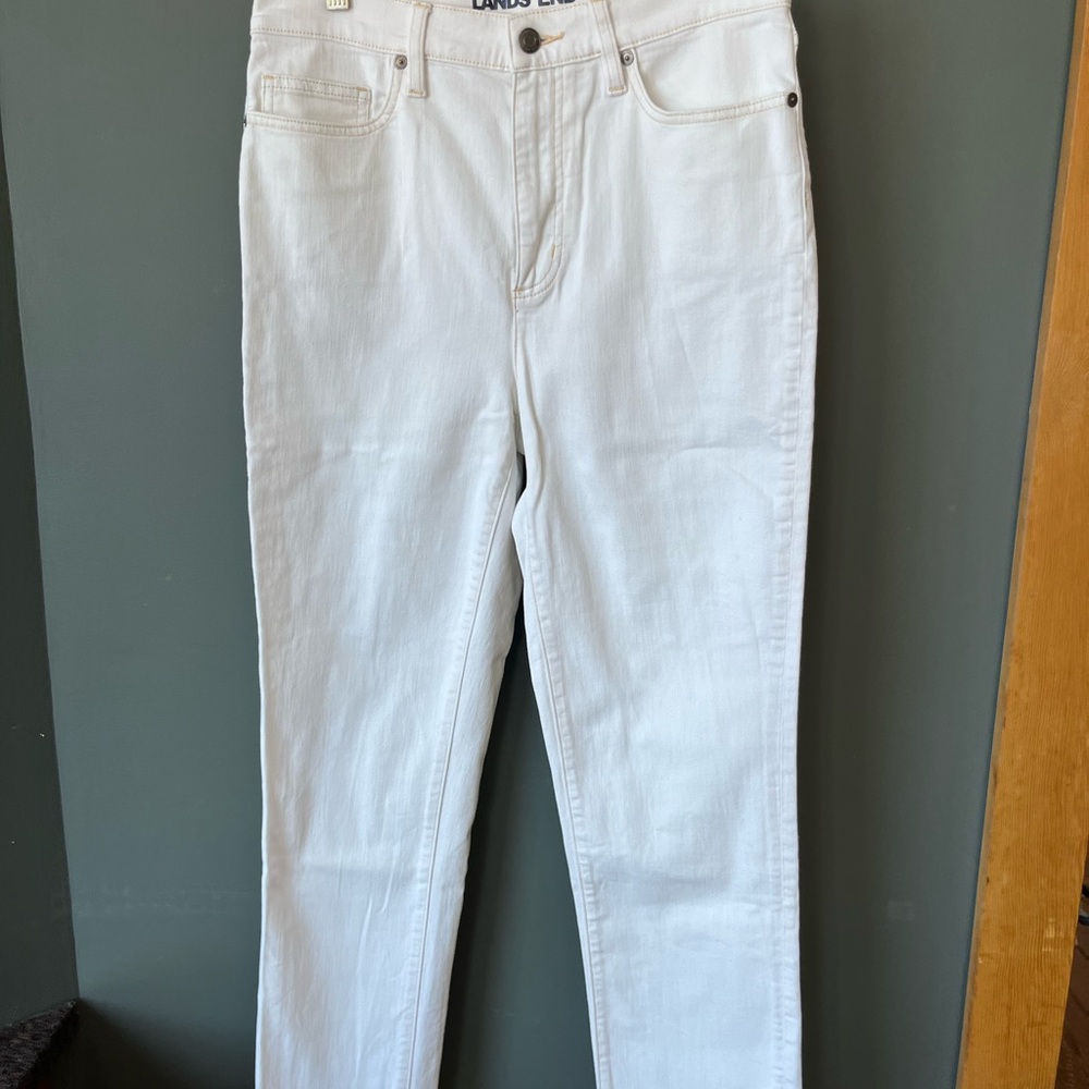 Lands' End Women's High Rise Slim Ankle Classic White Jeans Sz 8